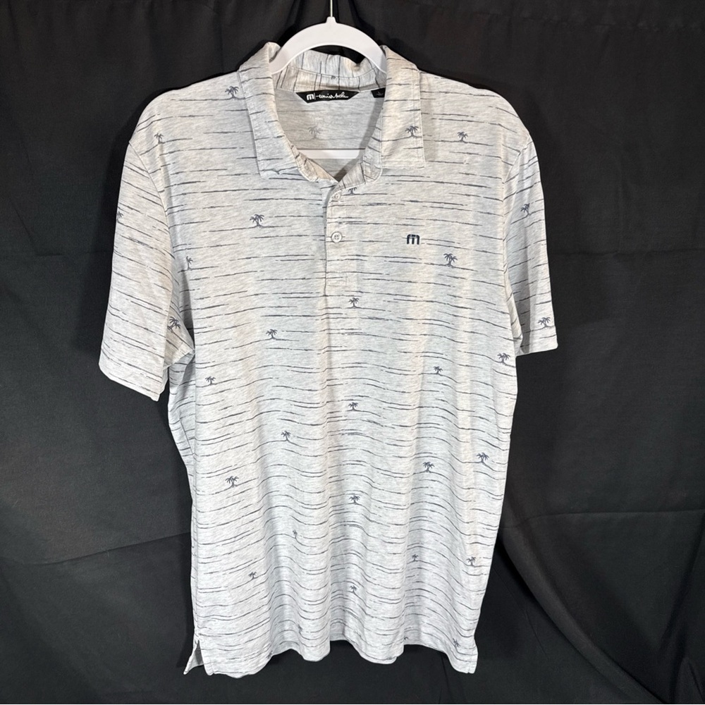 Travis Mathew Gray Polo Shirt with all over pint palm tree
